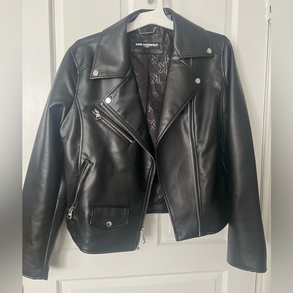 Karl Lagerfeld Paris Faux-Leather Asymmetric Moto Coat